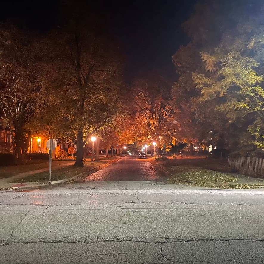 A picture of Urbana houses at night